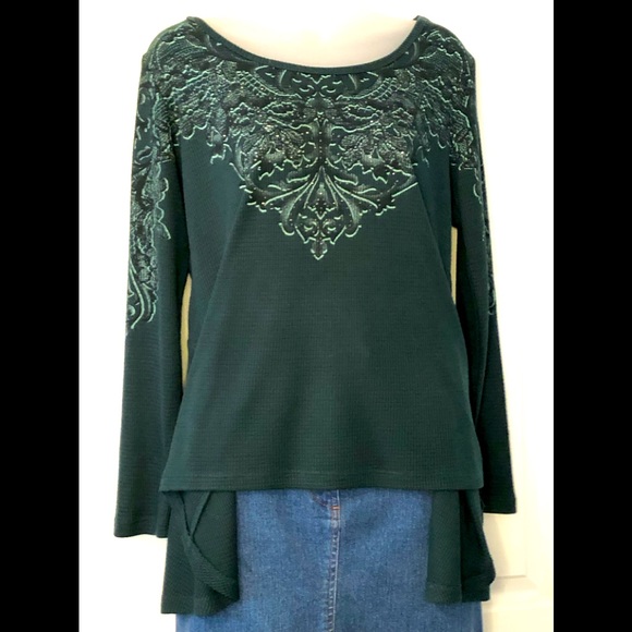 EUC One World Evergreen Waffle Weave Top, Size Large - Picture 1 of 15